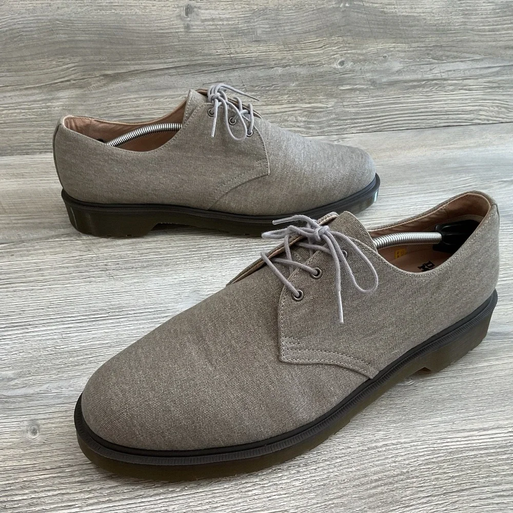 Dr Doc Martens Lester 3 Eye Canvas Oxford Casual Dress Shoes Gray Men's Size 14